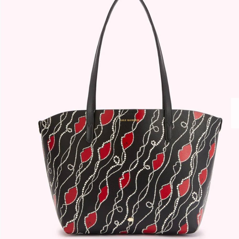 Lulu Guinness Black and Red Lip Pattern Tote